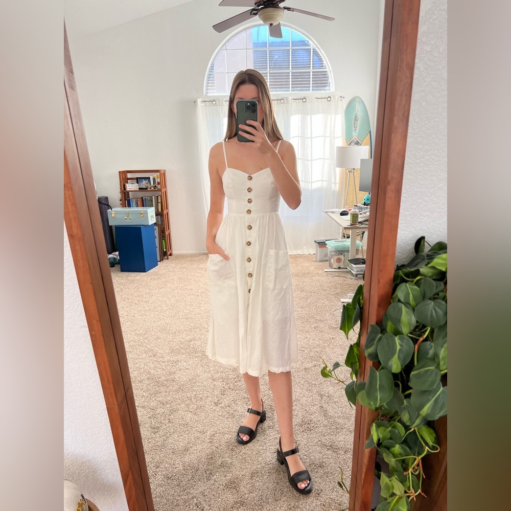 Urban Outfitters White Button Down Dress with Pockets